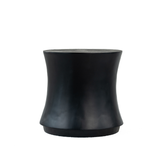 Modern side table made of warm wood veneer with a minimalist design, styled next to a sofa in a contemporary living room setting.